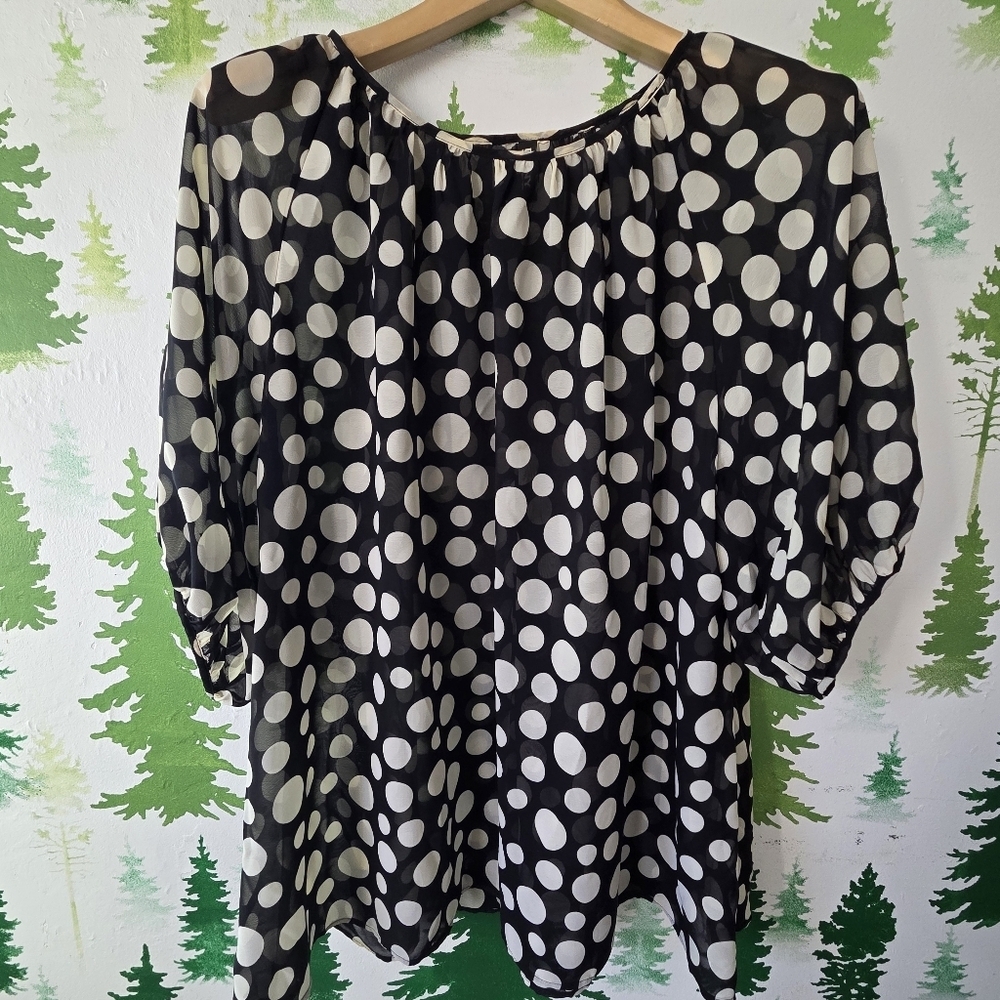 DKNY Black and White Polka Dot Blouse